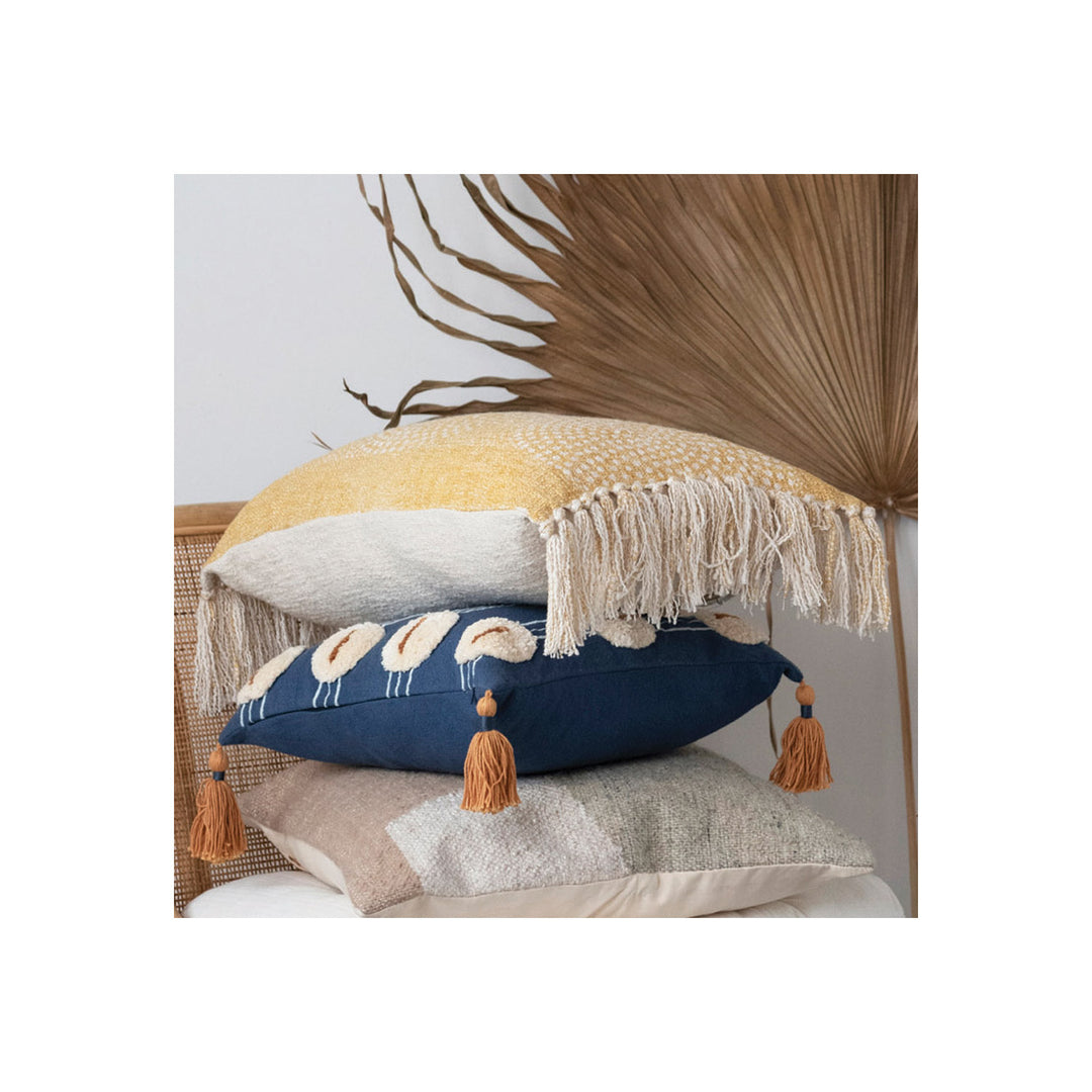 Mustard Dot Fringe Lumbar Pillow