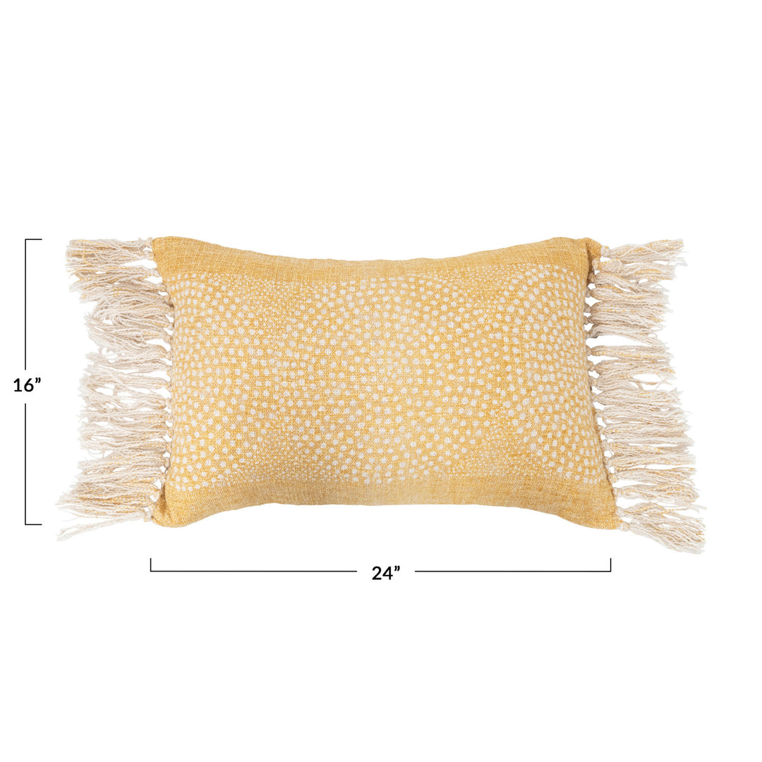 Mustard Dot Fringe Lumbar Pillow