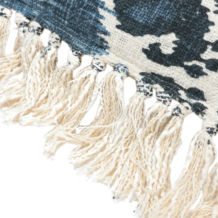 Blue Ikat Fringe Accent Pillow
