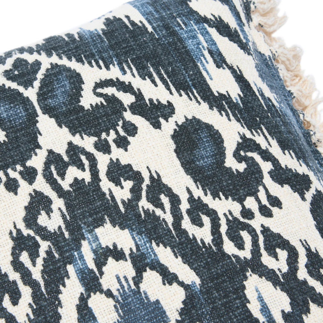 Blue Ikat Fringe Accent Pillow