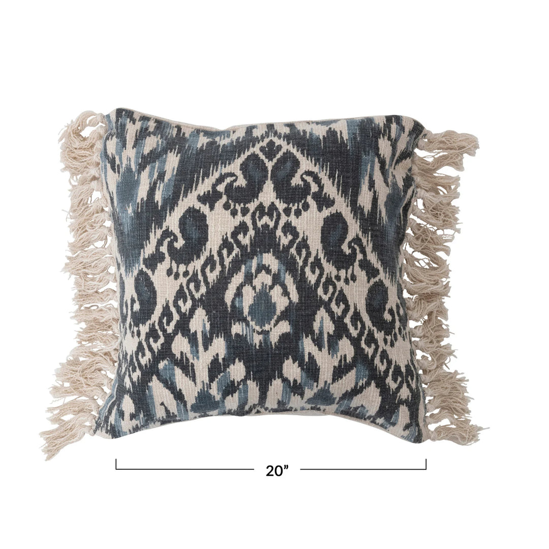 Blue Ikat Fringe Accent Pillow