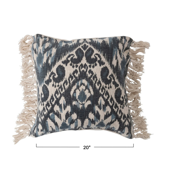 Blue Ikat Fringe Accent Pillow