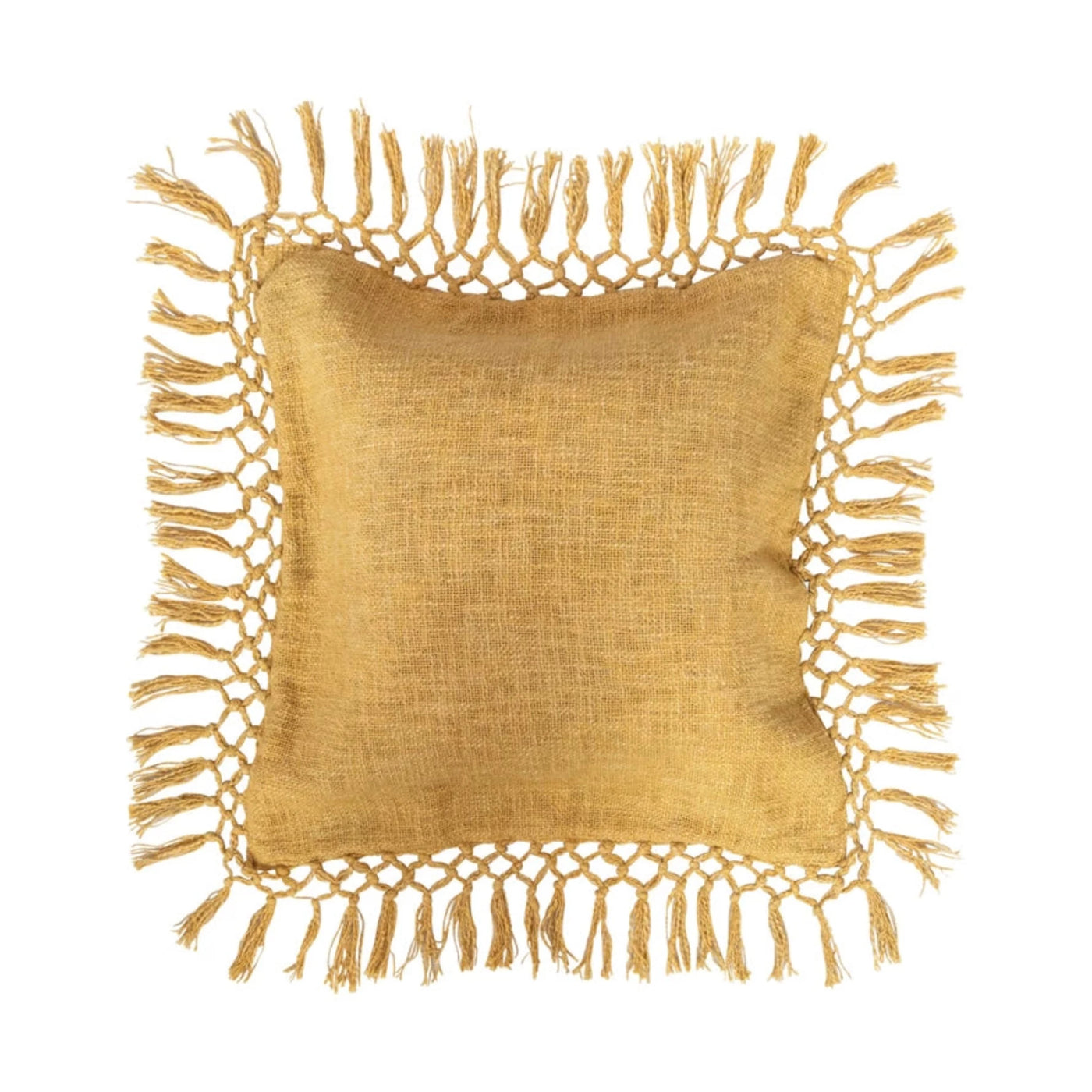 Crochet Fringed Mustard Pillow