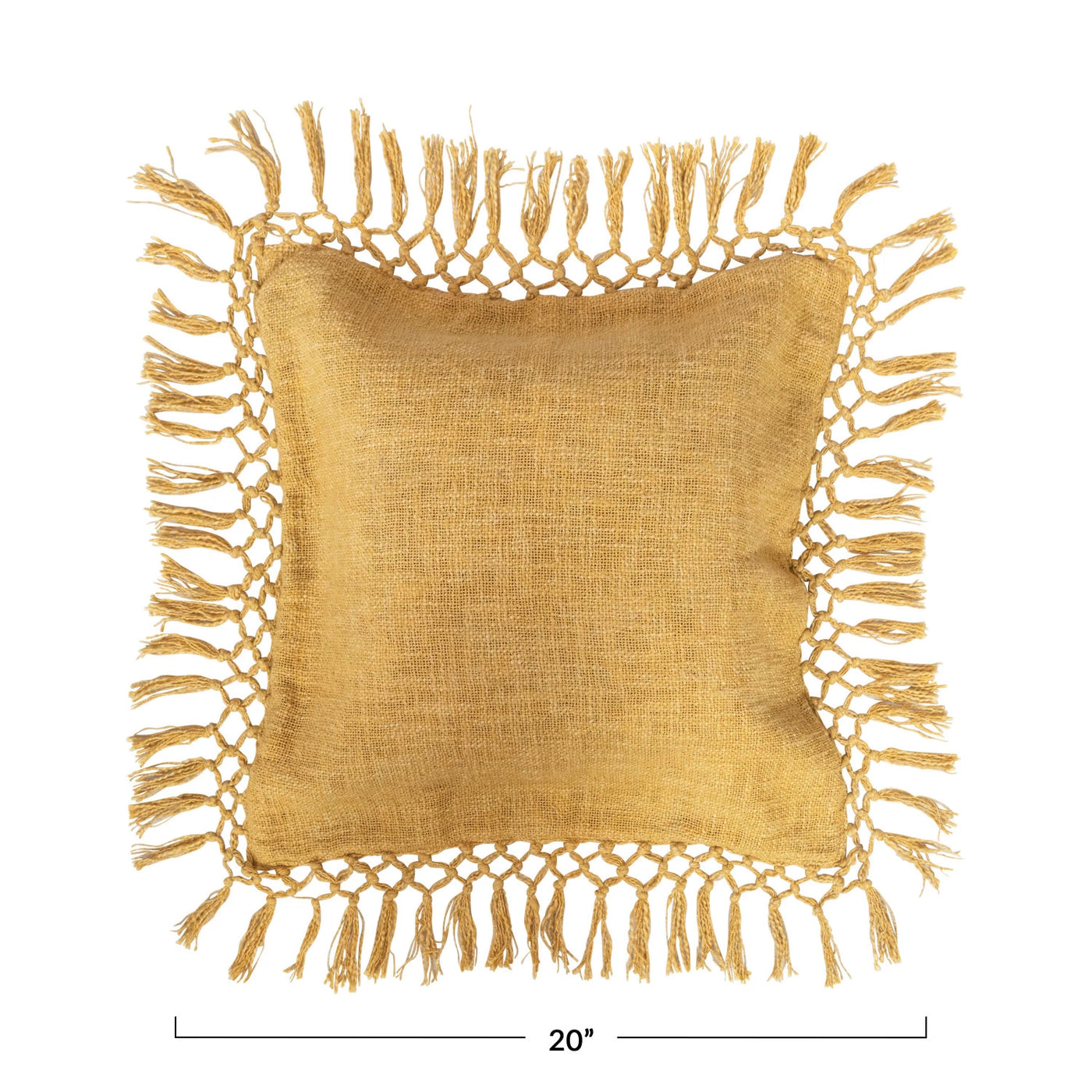 Crochet Fringed Mustard Pillow