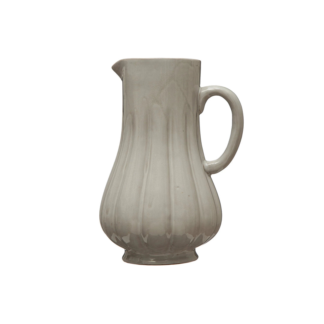 White Fluted Stoneware Pitcher Vase