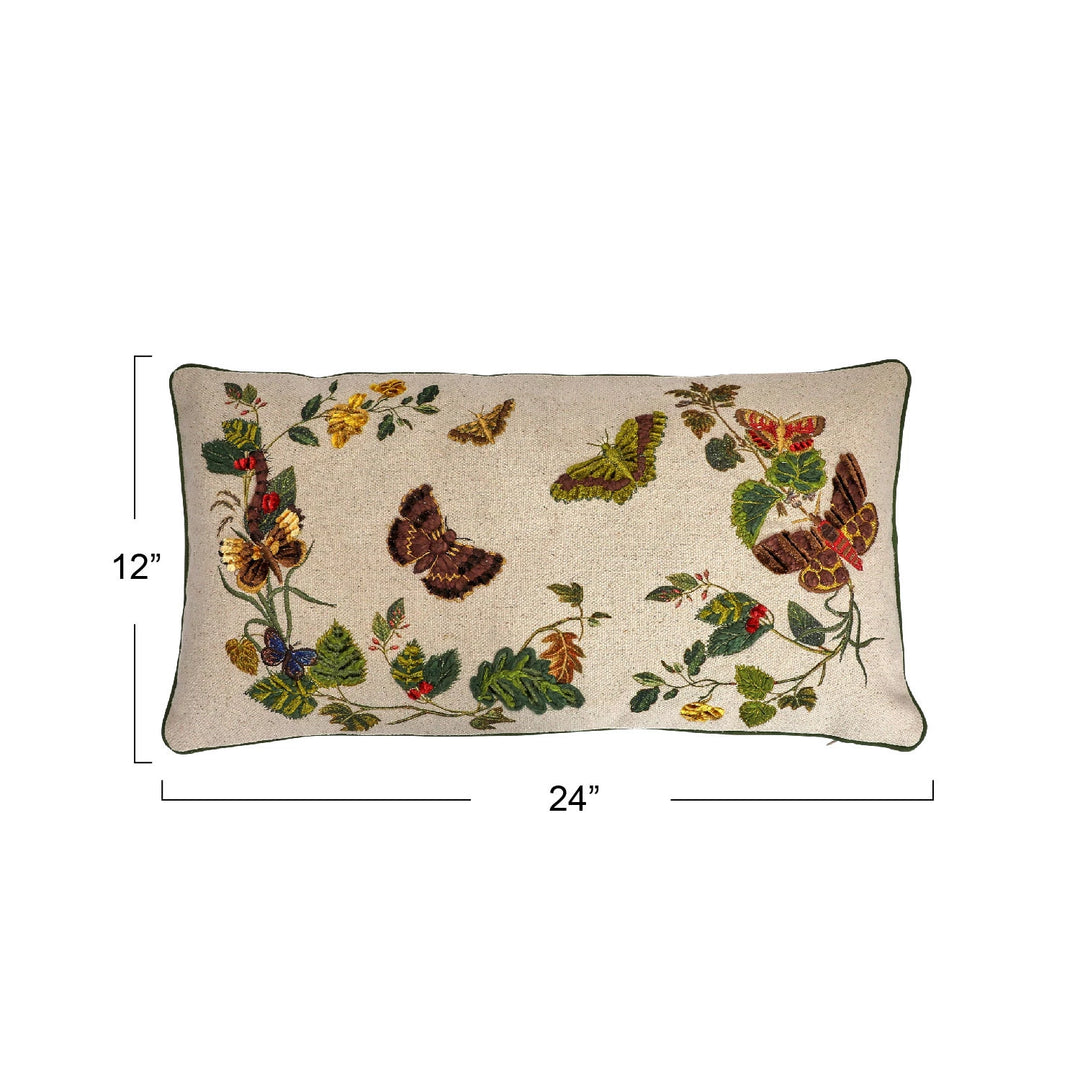 Embroidered Butterfly Flutters Lumbar Pillow
