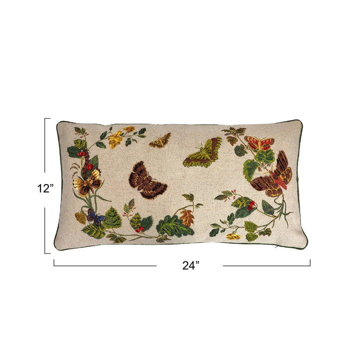 Embroidered Butterfly Flutters Lumbar Pillow