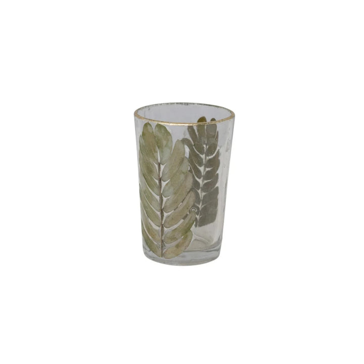 Embedded Leaves Glass Votive Holder