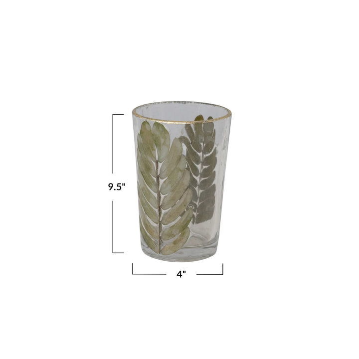 Embedded Leaves Glass Votive Holder