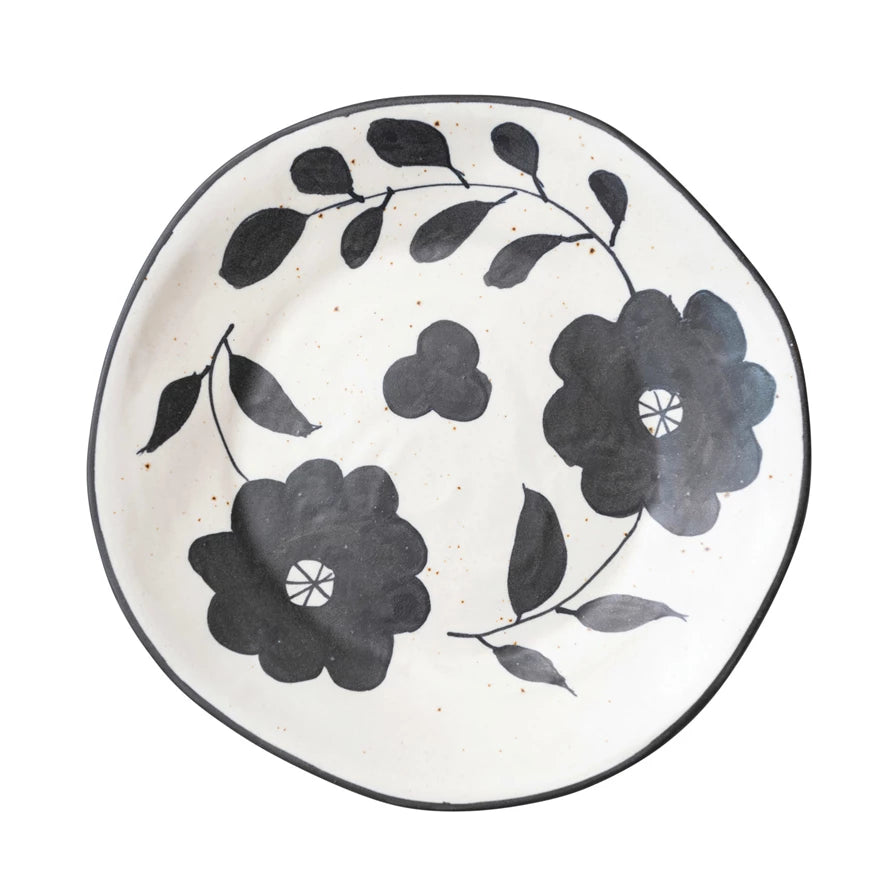 Hand Painted Floral Stoneware Plate