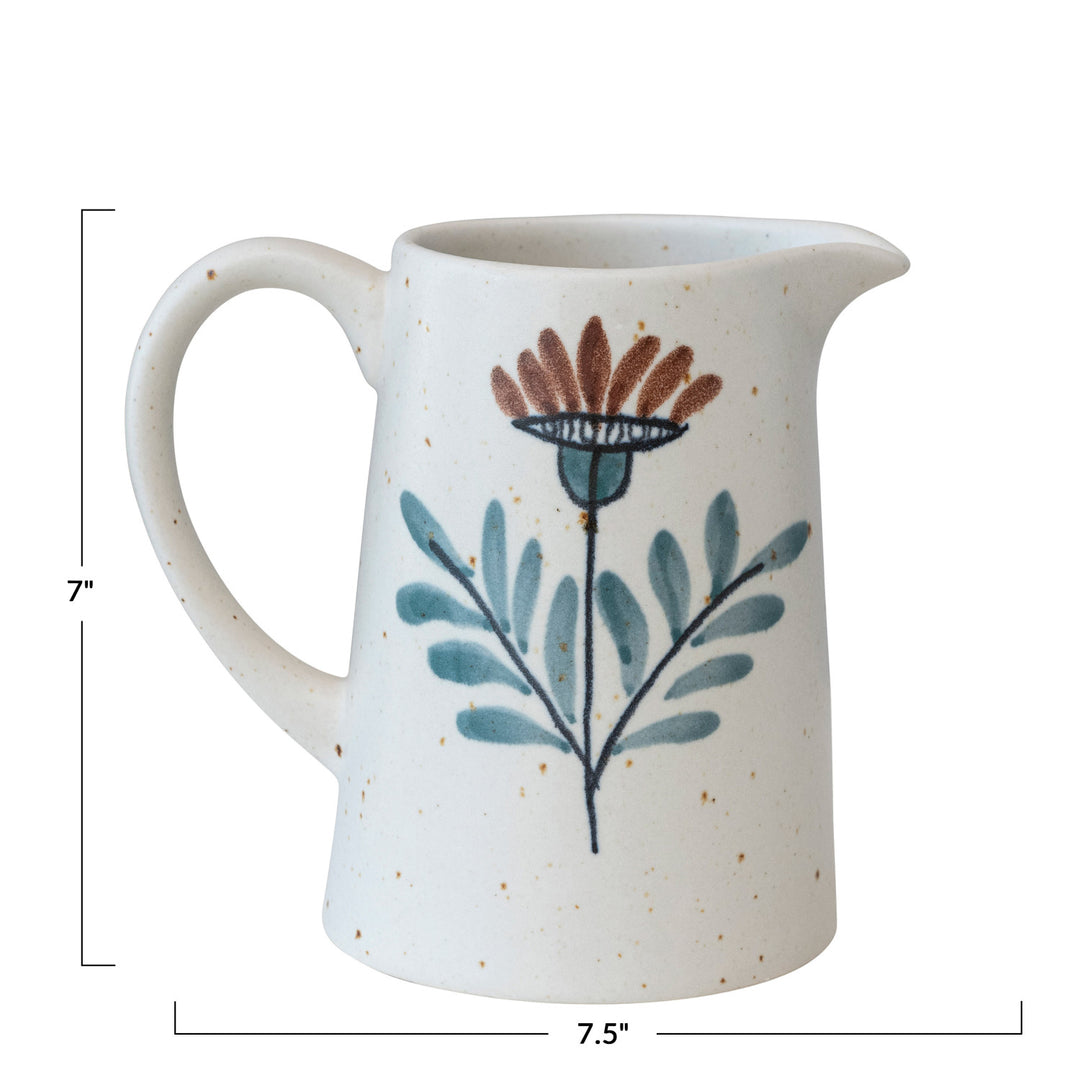 Hand Painted Floral Stoneware Pitcher