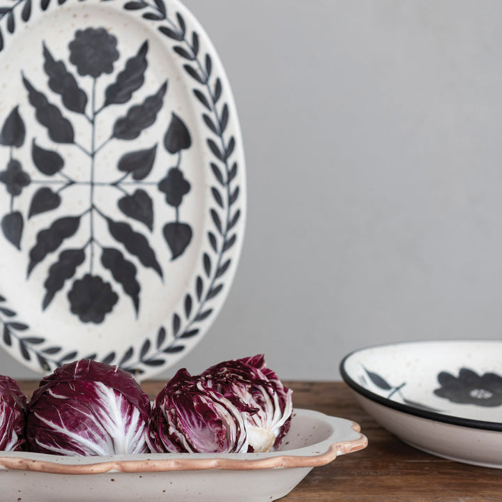 Hand-Painted Floral Stoneware Platter