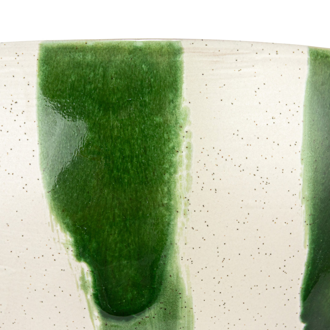 Striped Stoneware Footed Bowl