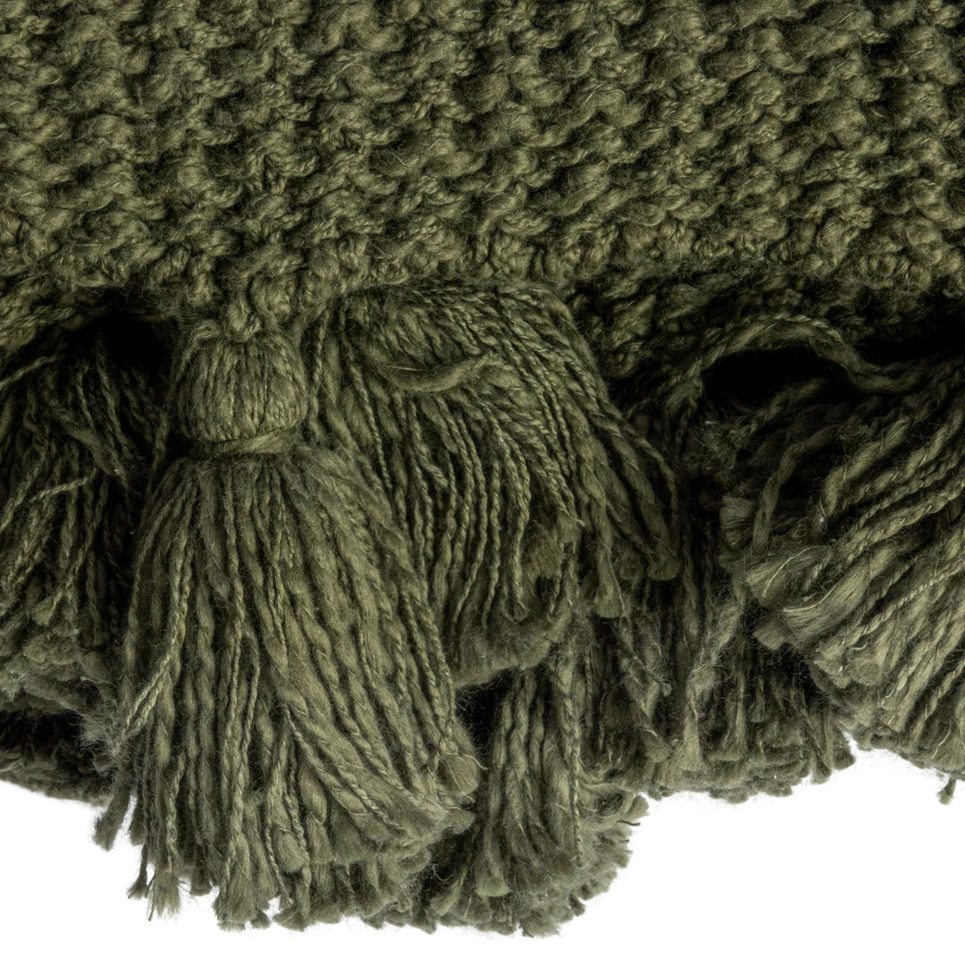 Olive Green Knitted Tassel Throw