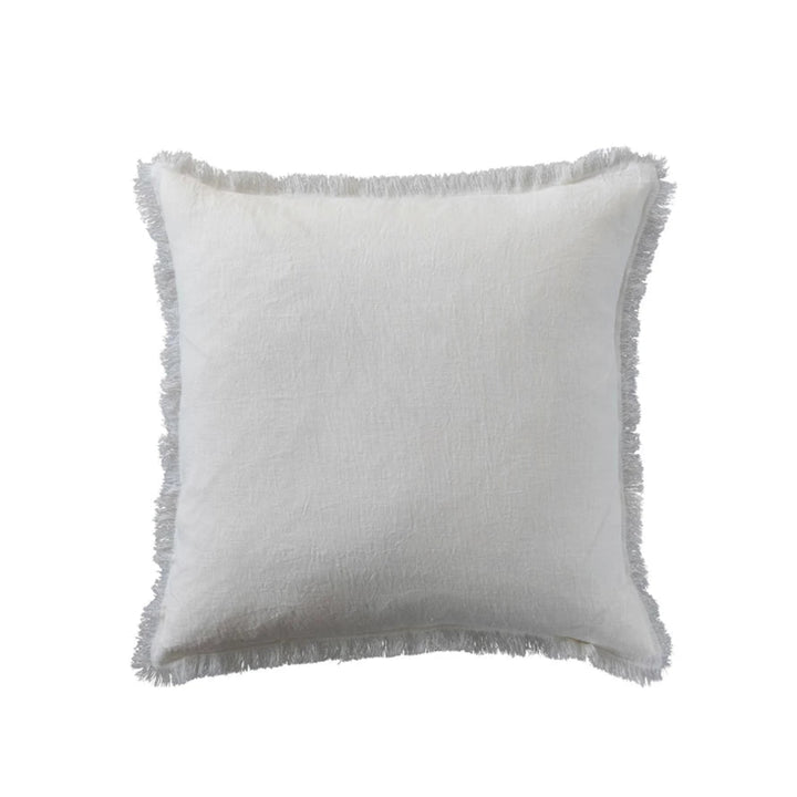 Ivory Stonewashed Fringe Linen Pillow