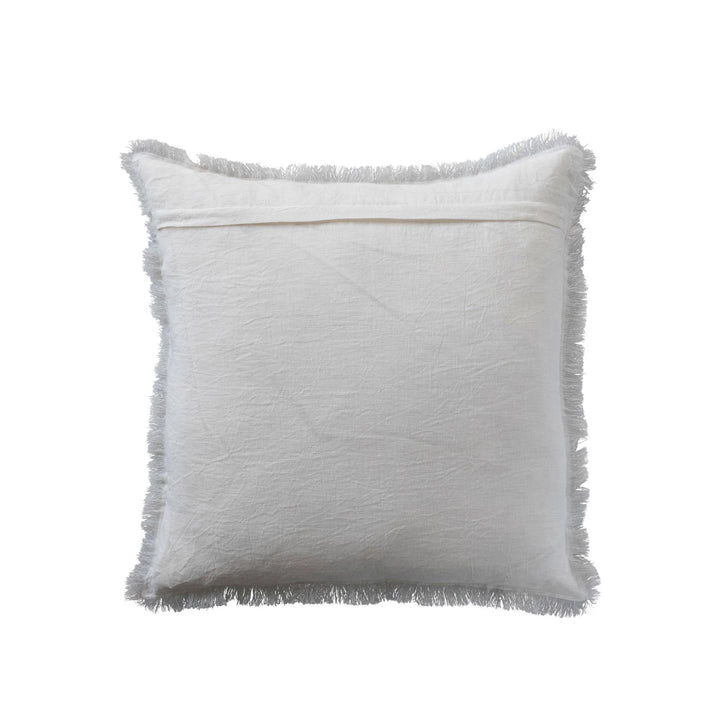 Ivory Stonewashed Fringe Linen Pillow