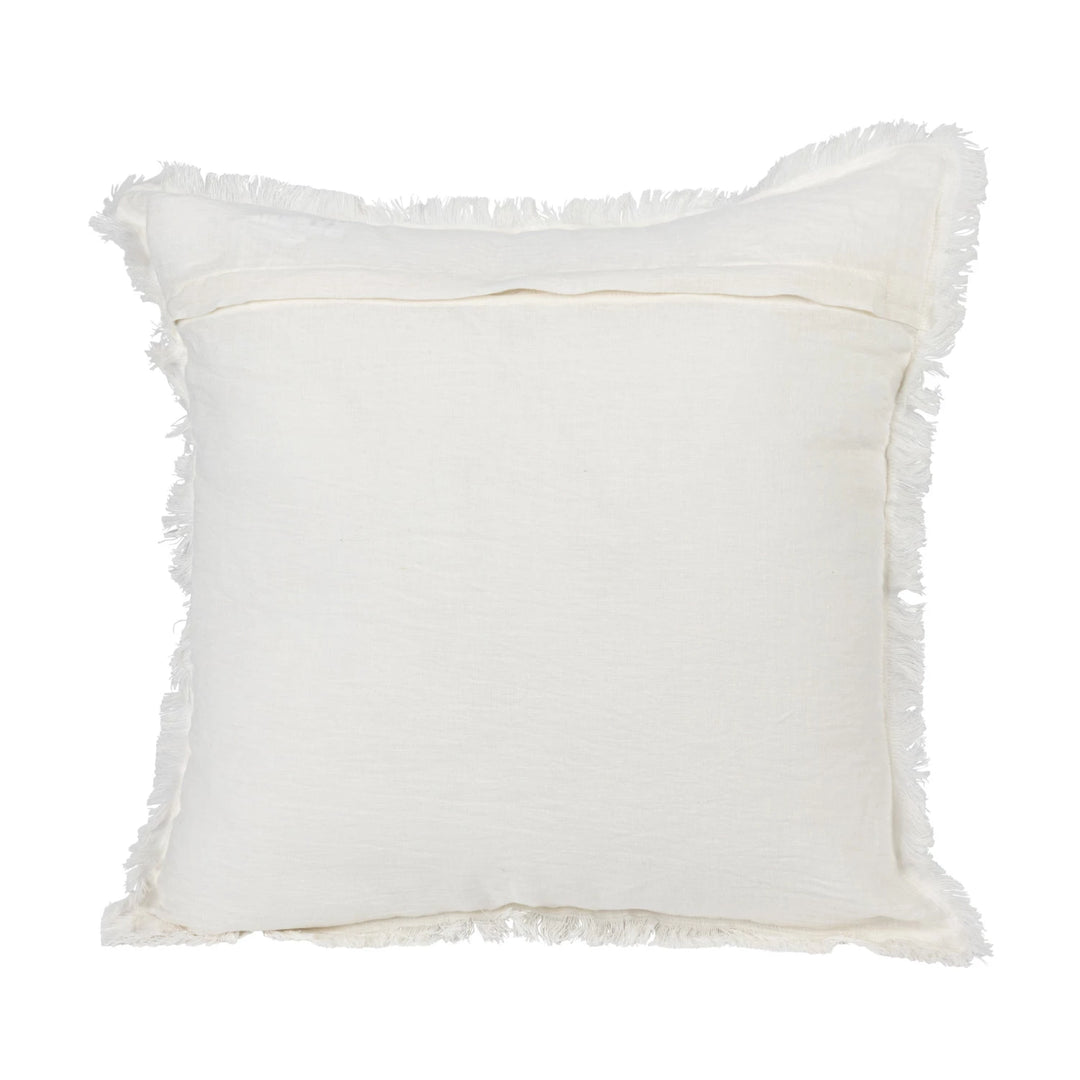 Ivory Stonewashed Fringe Linen Pillow