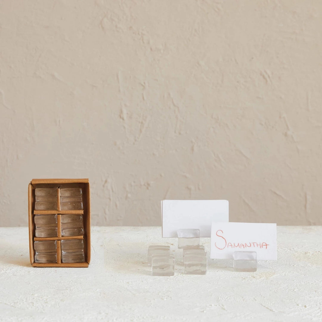Glass Cube Place Card Holder Set