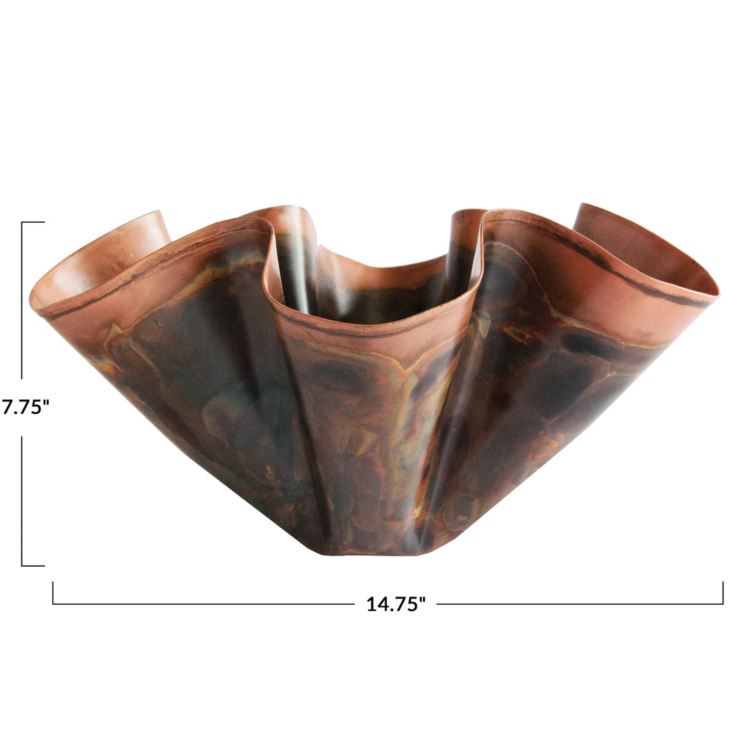 Oxidized Ruffled Copper Bowl