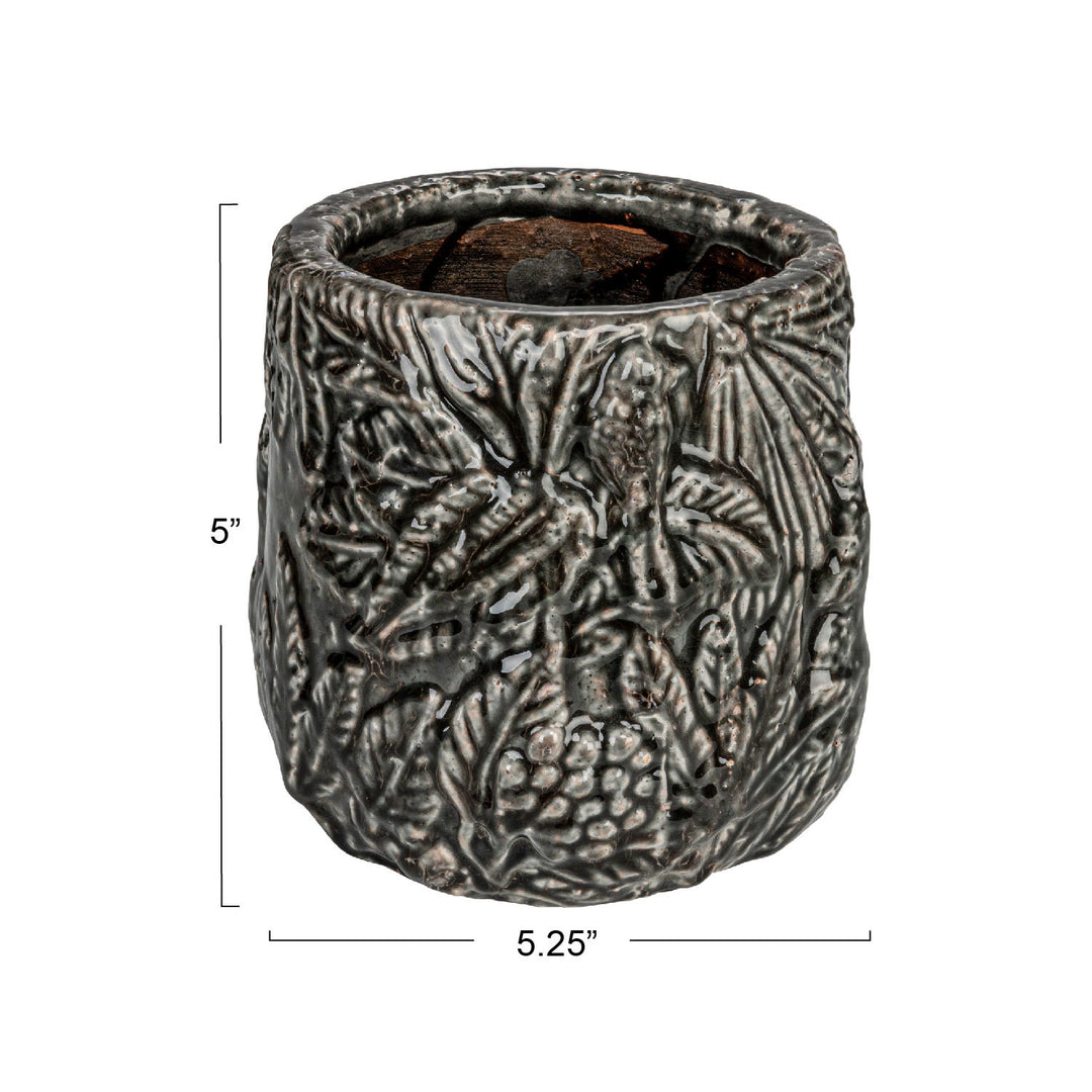 Embossed Botanical Terracotta Planter