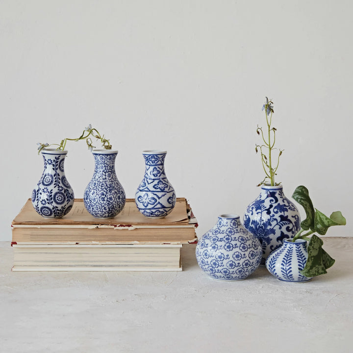 Hand Stamped Blue & White Vase
