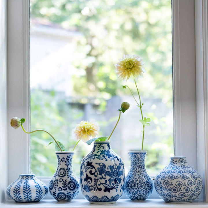 Hand Stamped Blue & White Vase