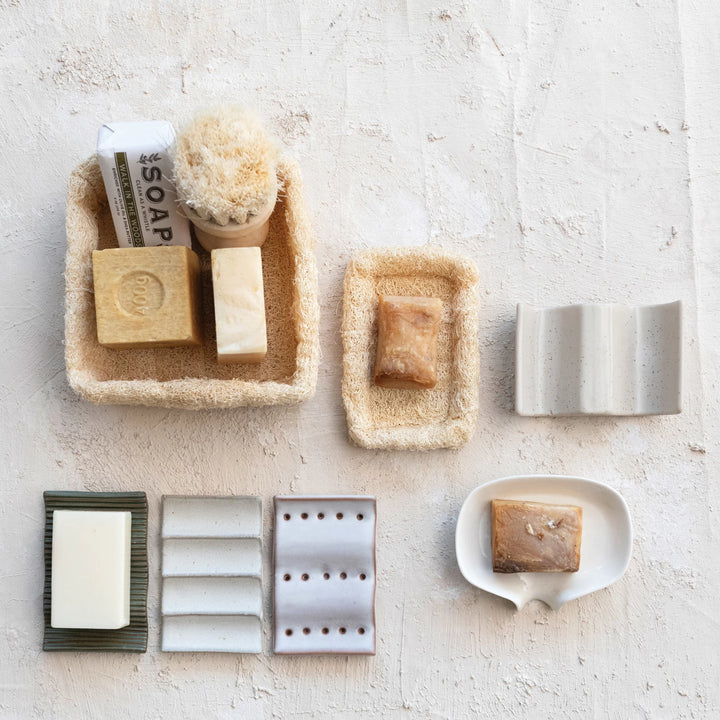 Cream Stoneware Soap & Sponge Holder