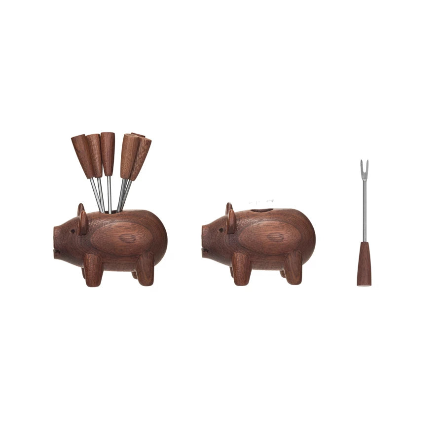 Pig Holder & Appetizer Fork Set