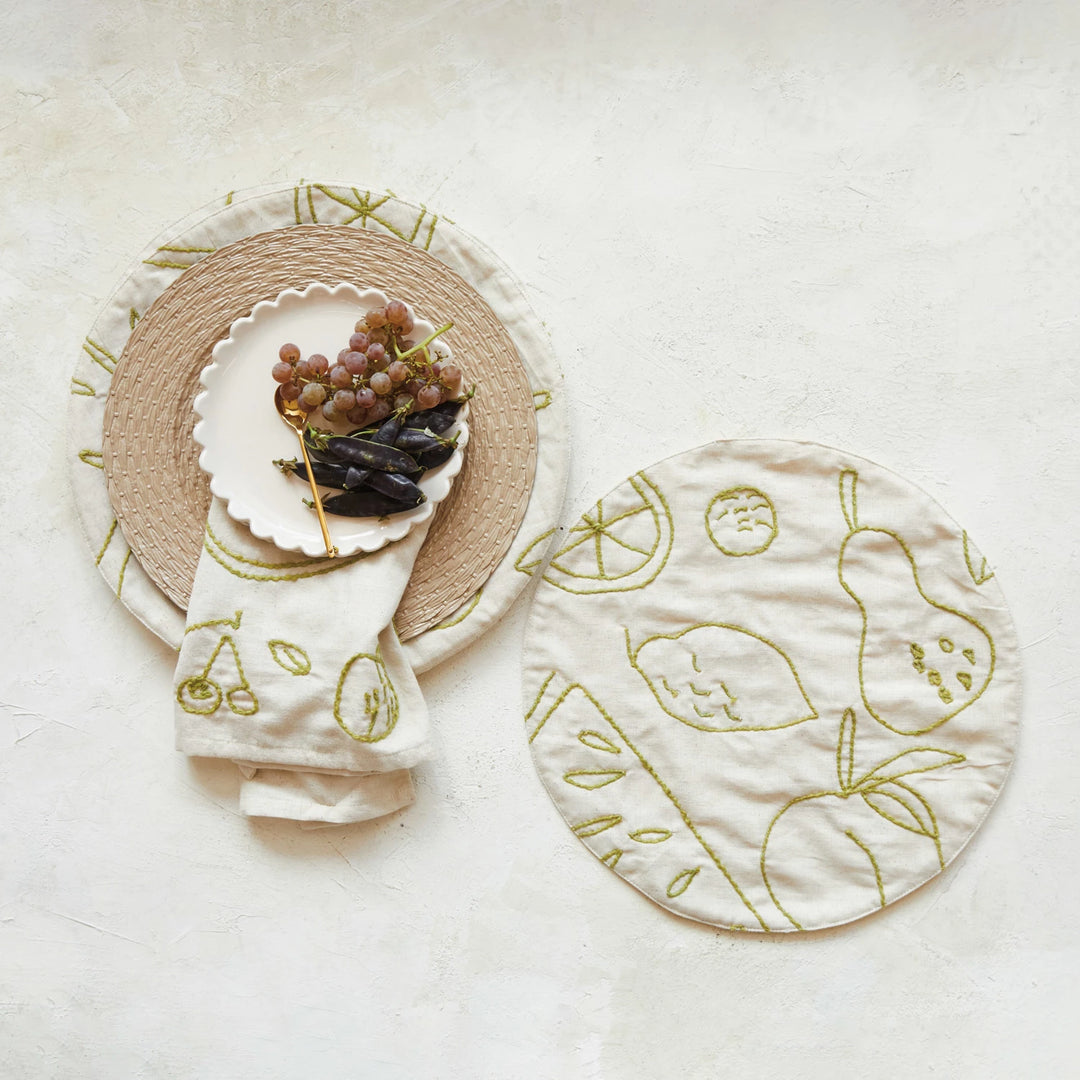 Green Fruit Embroidered Placemat