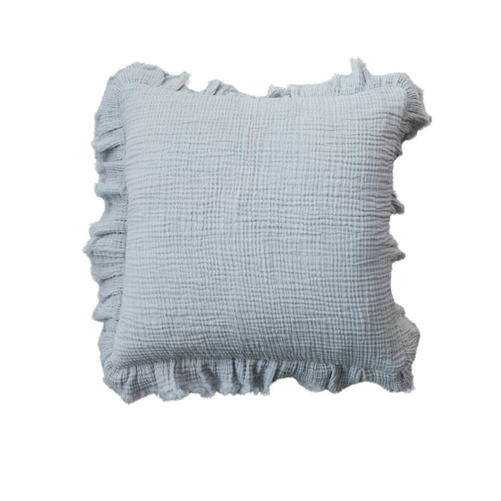 Light Blue Gauze Textured Ruffle Pillow