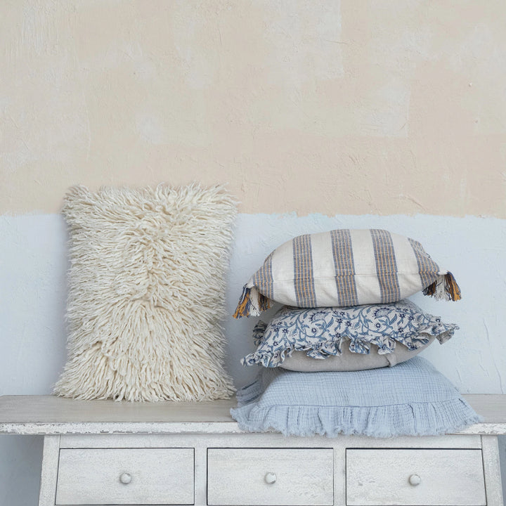 Light Blue Gauze Textured Ruffle Pillow