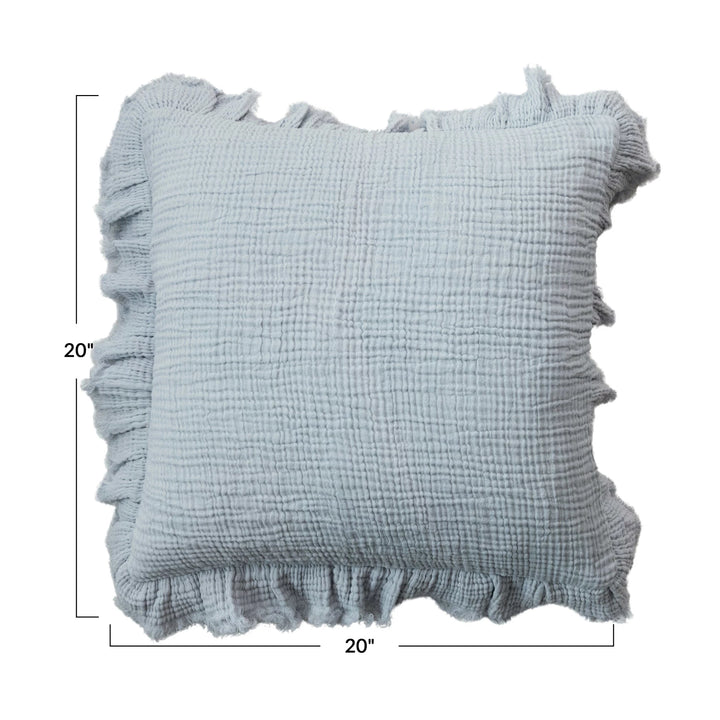 Light Blue Gauze Textured Ruffle Pillow