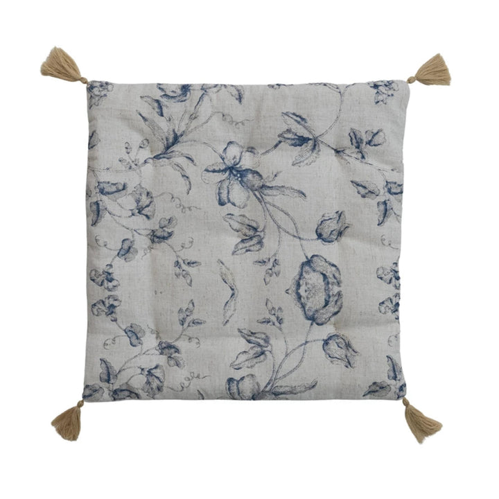 Sweet Blue Floral Tassel Chair Cushion