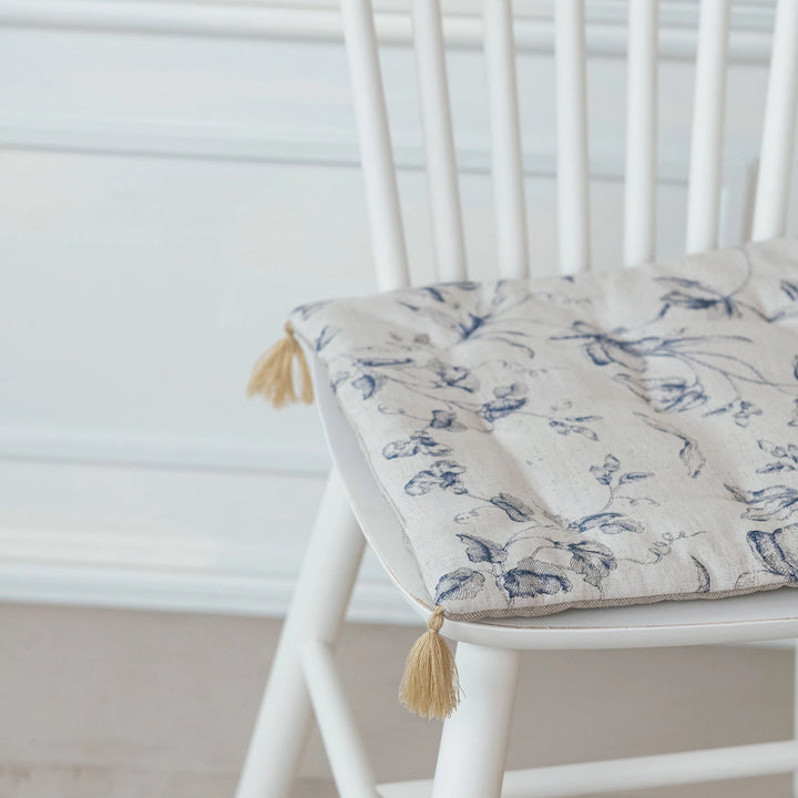 Sweet Blue Floral Tassel Chair Cushion