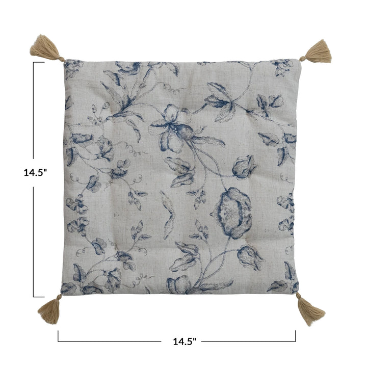 Sweet Blue Floral Tassel Chair Cushion