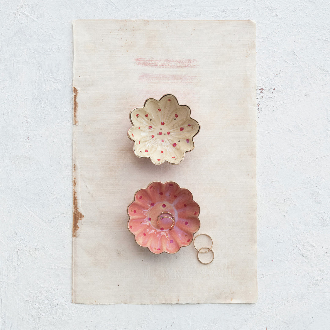 Gold Edged Polka Dot Flower Dish