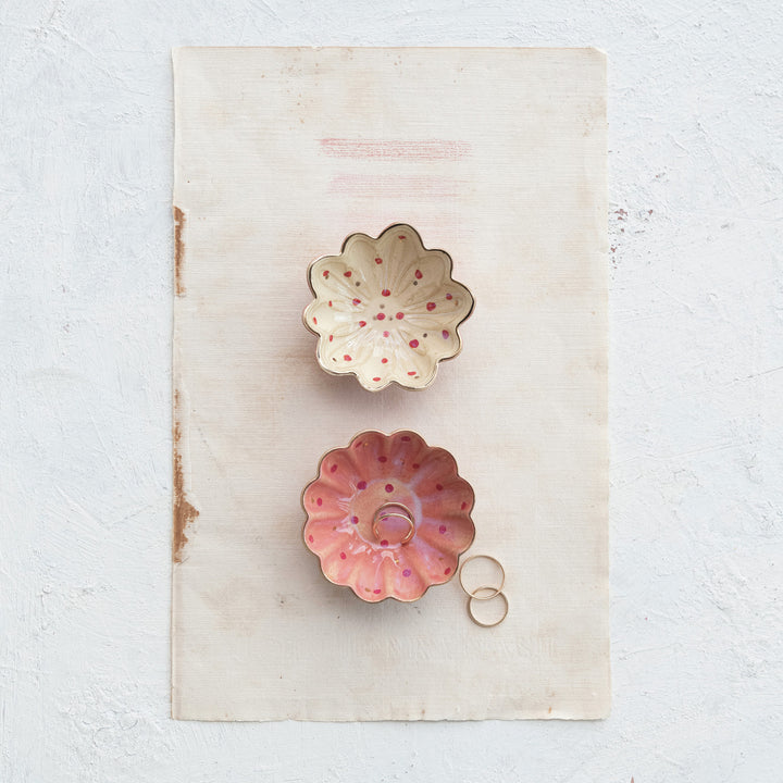 Gold Edged Polka Dot Flower Dish