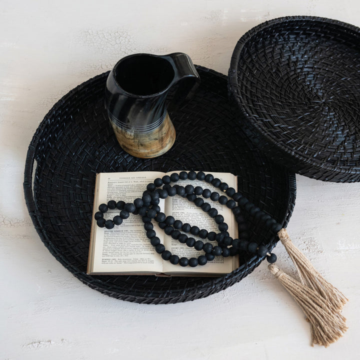 Black Woven Round Tray