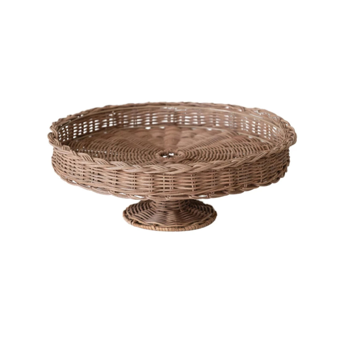 Woven Rattan Pedestal Tray