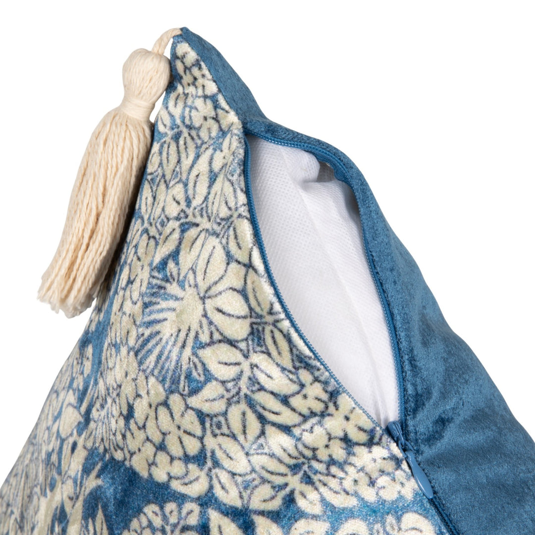 Blue & White Velvet Printed Pillow