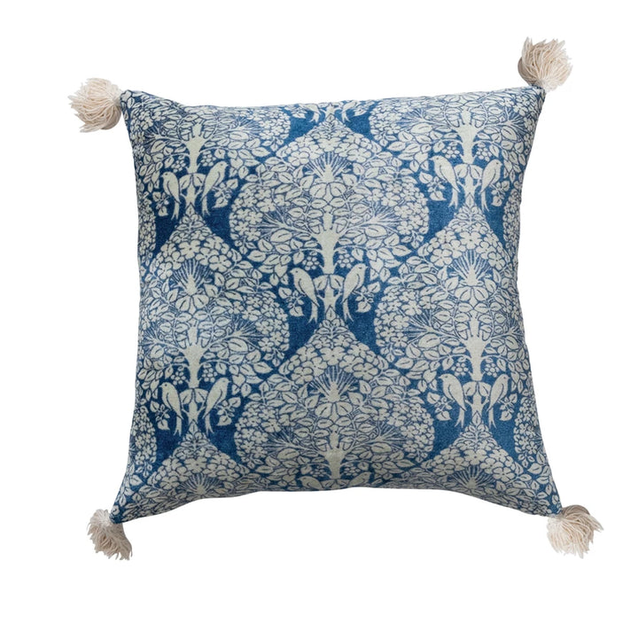 Blue & White Velvet Printed Pillow