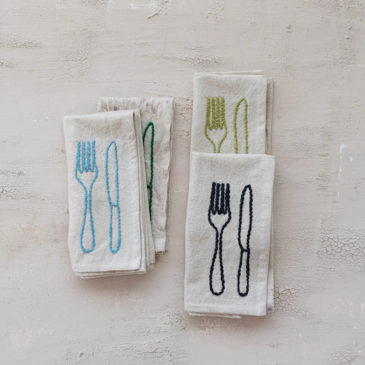 Embroidered Silverware Linen Napkins