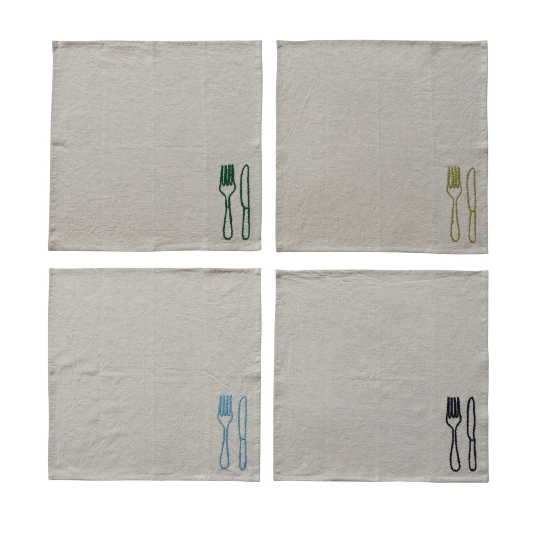 Embroidered Silverware Linen Napkins