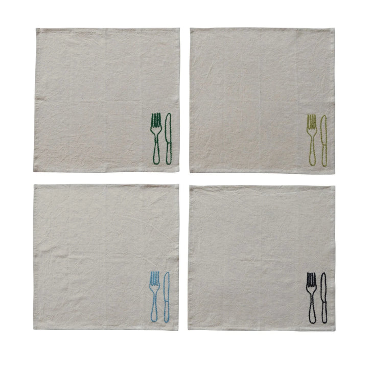 Embroidered Silverware Linen Napkins