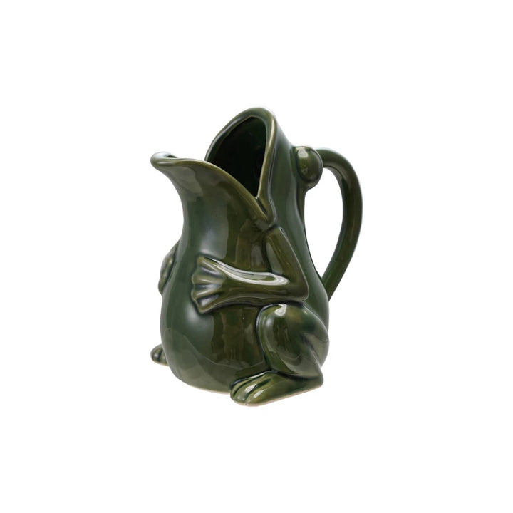 Glossy Green Stoneware Frog Pitcher