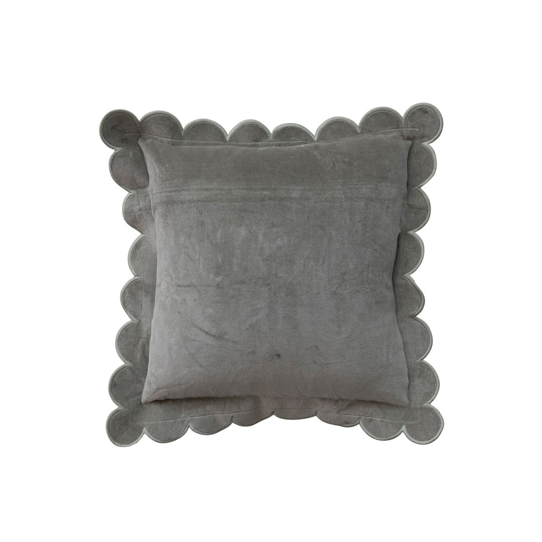 Green Gray Velvet Scalloped Pillow