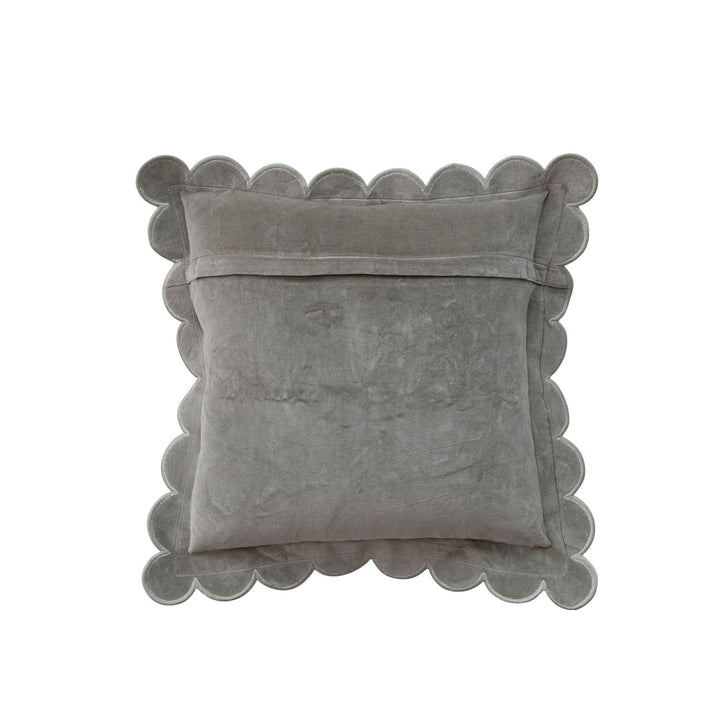 Green Gray Velvet Scalloped Pillow