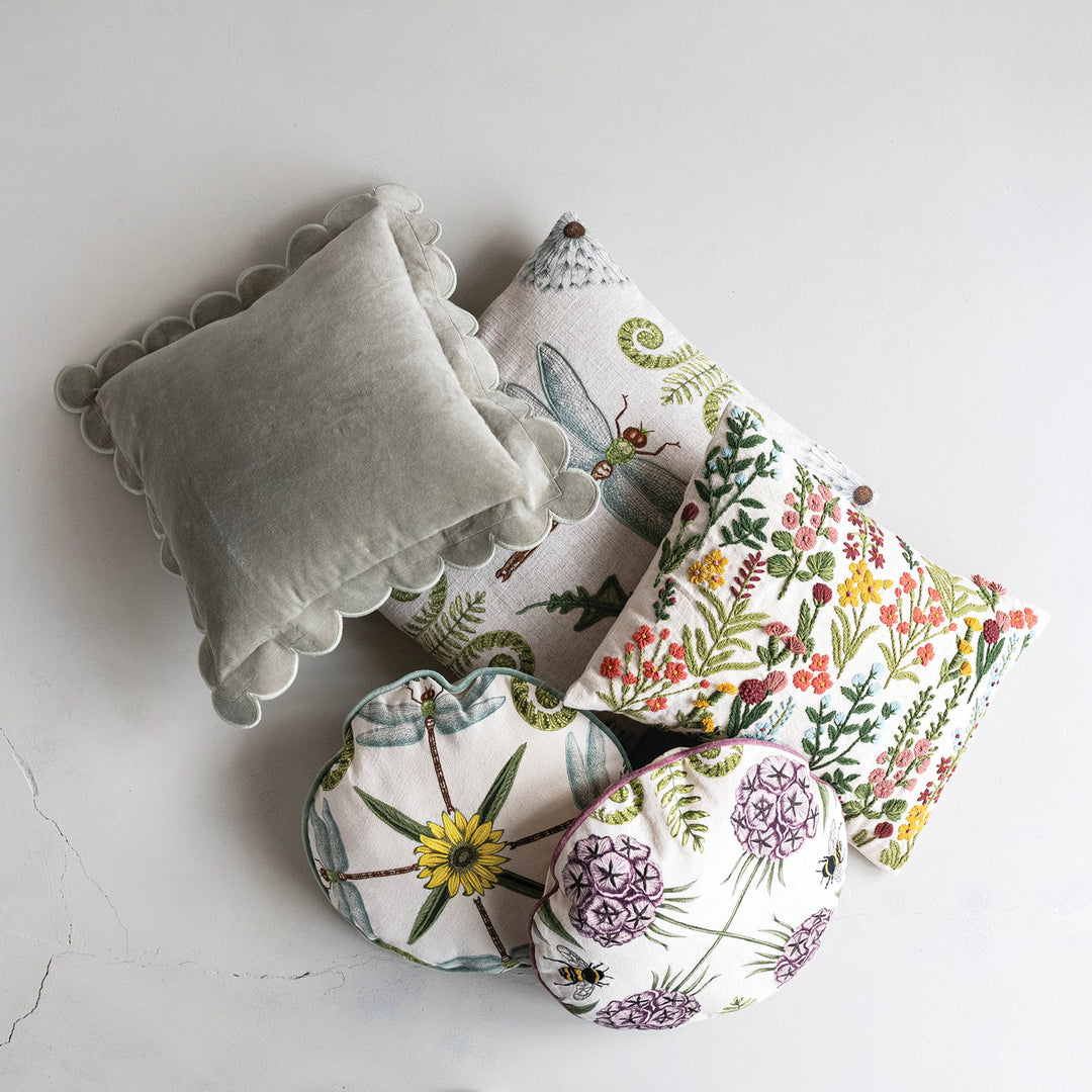 Green Gray Velvet Scalloped Pillow