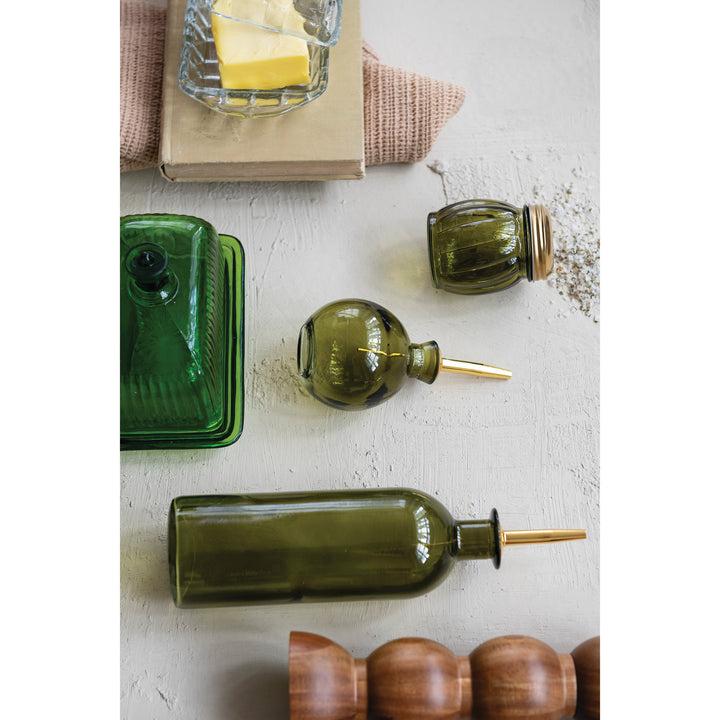 Olive Glass Oil Cruet