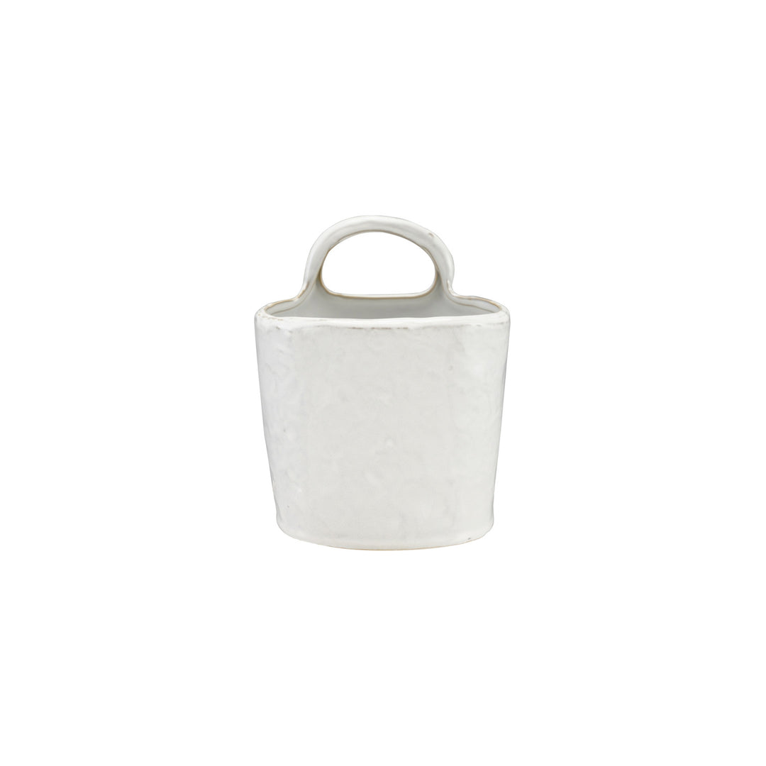 White Stoneware Handled Utensil Crock